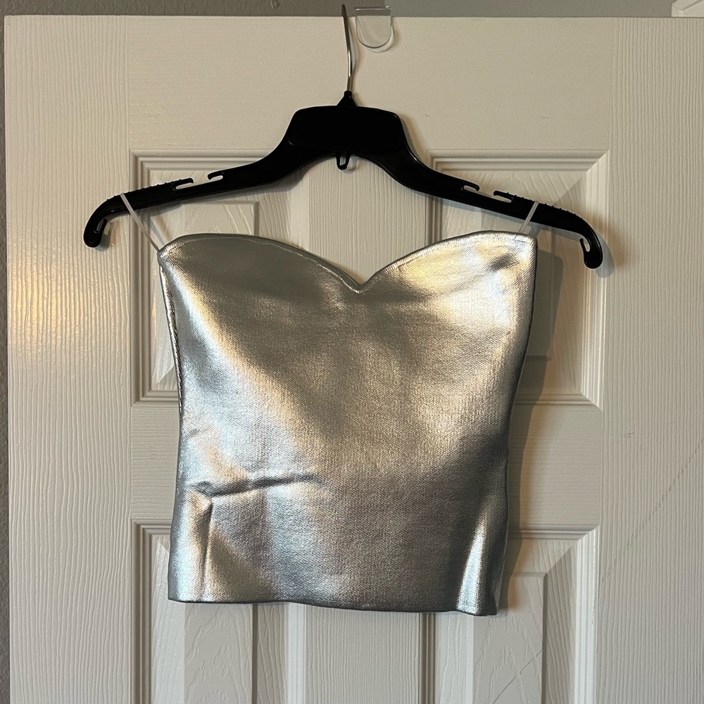 Zara metallic silver top NWT